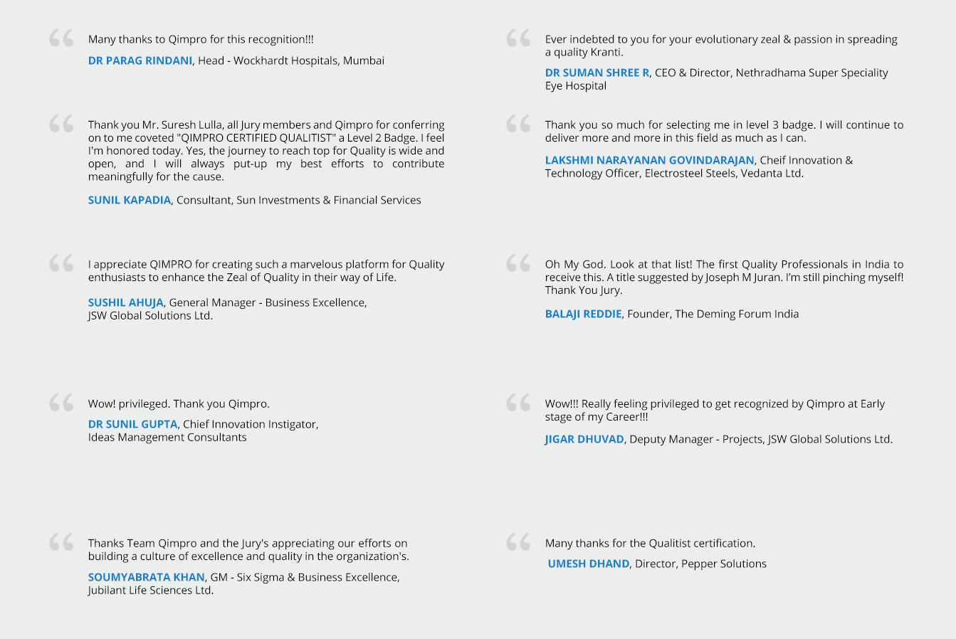 Certified Qualitist - Testimonials